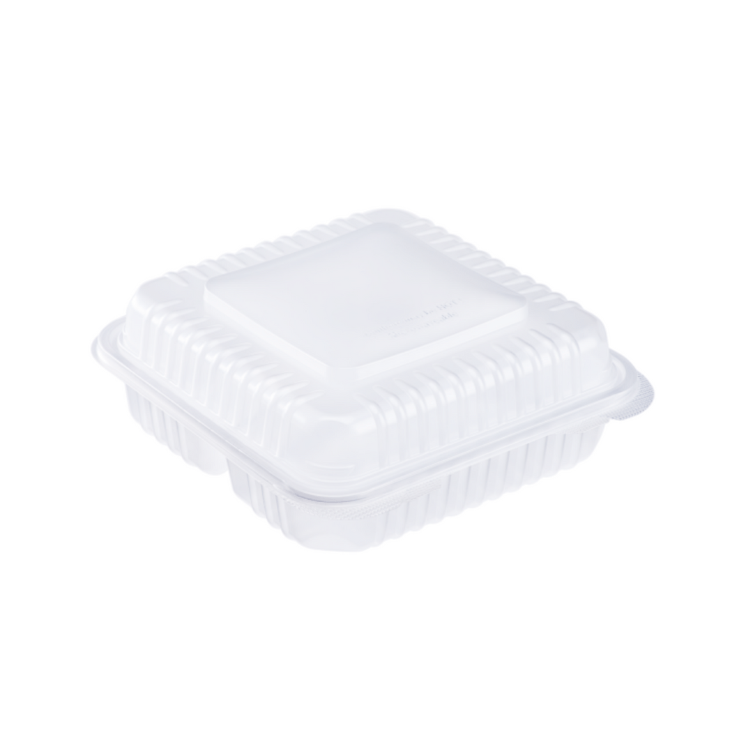 Karat 9 x 9 PP Plastic Hinged Containers, 3 Compartment - 200 pcs