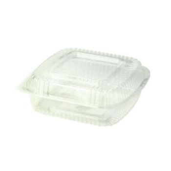 Container, Hinged, Clear, Compostable, 8 x 8 x 3