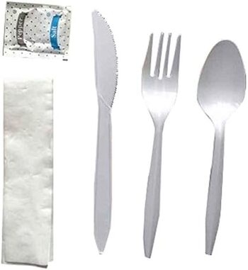 Cutlery Kit, 6 Piece, Wrapped, White, Med Wt, Pp