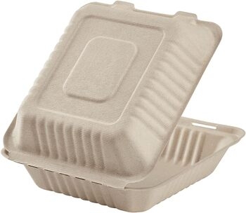 Container, Hinged, Bagasse, Natrl, 1-comp, 8"x 8"x3"