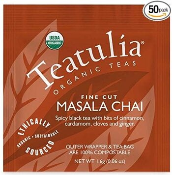 Teatulia Masala Chai Wrapped Standard Tea Bags 50ct