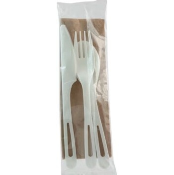 Utensils, Compostable, Combo 6 In (fork, Knife, Napkin), Wrapped As-ps-fkn, 500 Ct