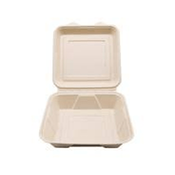Container, Hinged, Compostable, Kraft, 1 Comp, 9" x 9"