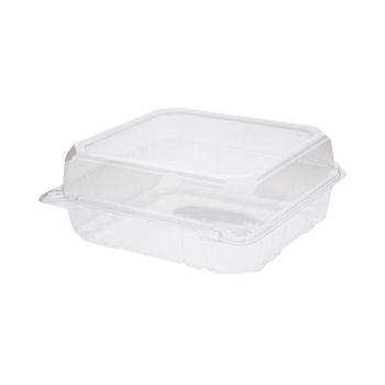 Container, Hinged, Clear, 1 Comp, PET, 8" x 8" x 2"