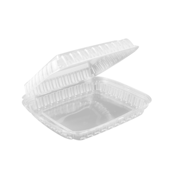 Container, Hinged, Clear, 1 Comp, 8" x 8"