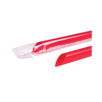 Straw, Plastic, Red, Boba, Wrapped, 9", 10mm