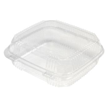 Container, Hinged, Clear, 1 Compartment, 8.2 x 8.2 x 2.9