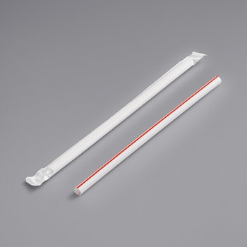 Straw, White/Red, Jumbo, Paper Wrapped, 7.75"