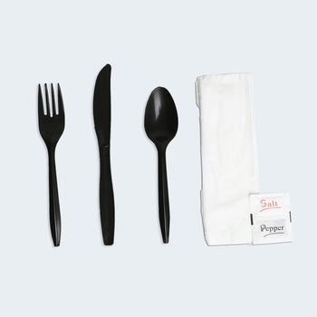 Cutlery Kit, Wrapped, Black, PP