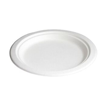 Plate, Round, Bagasse, White, 1-comp, 9"